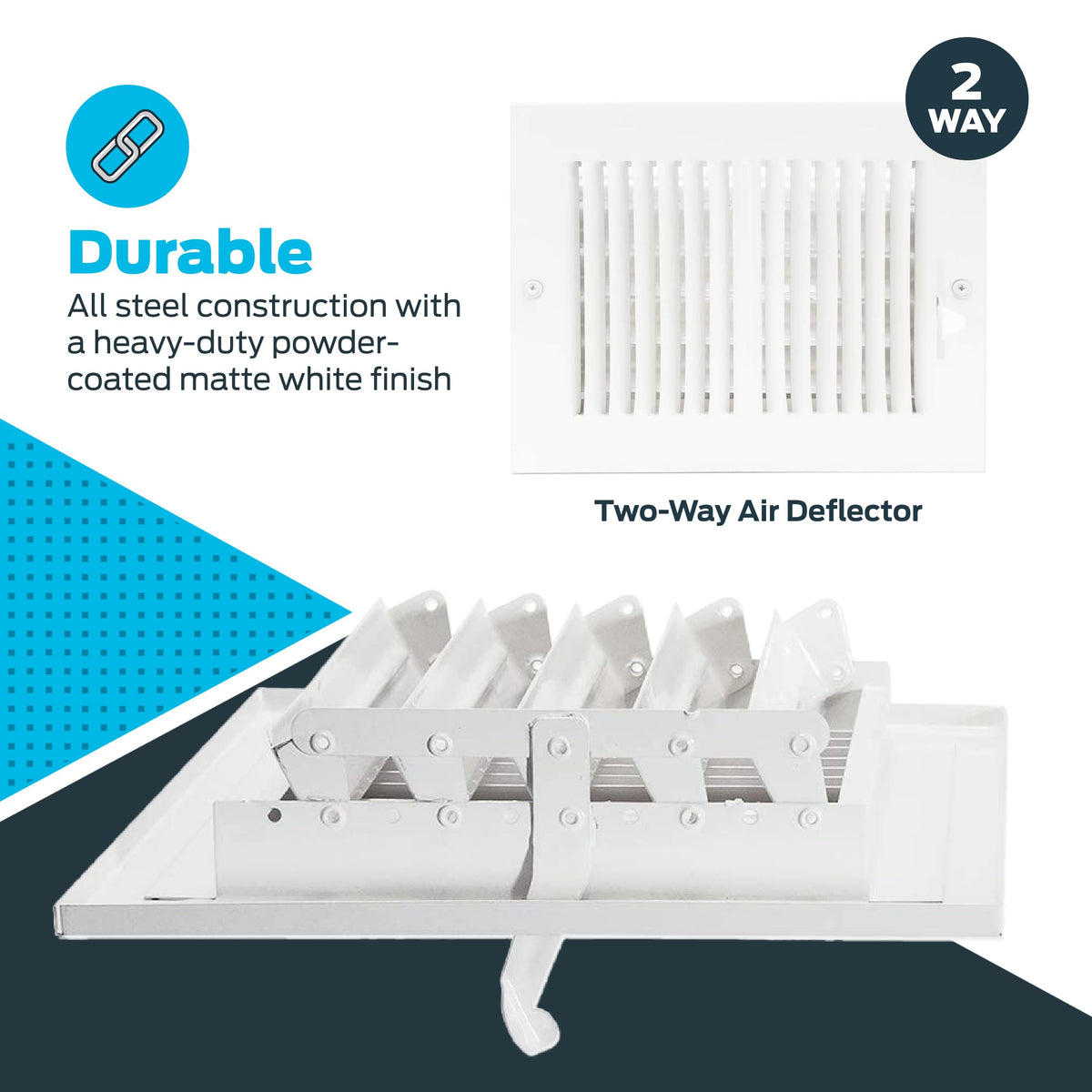 EZ-FLO 10 x 4 Inch (Duct Opening) Air Vent Cover for Wall or Ceiling, Two-Way Ventilation Register, Solid Steel HVAC Register Cover, White, 61609