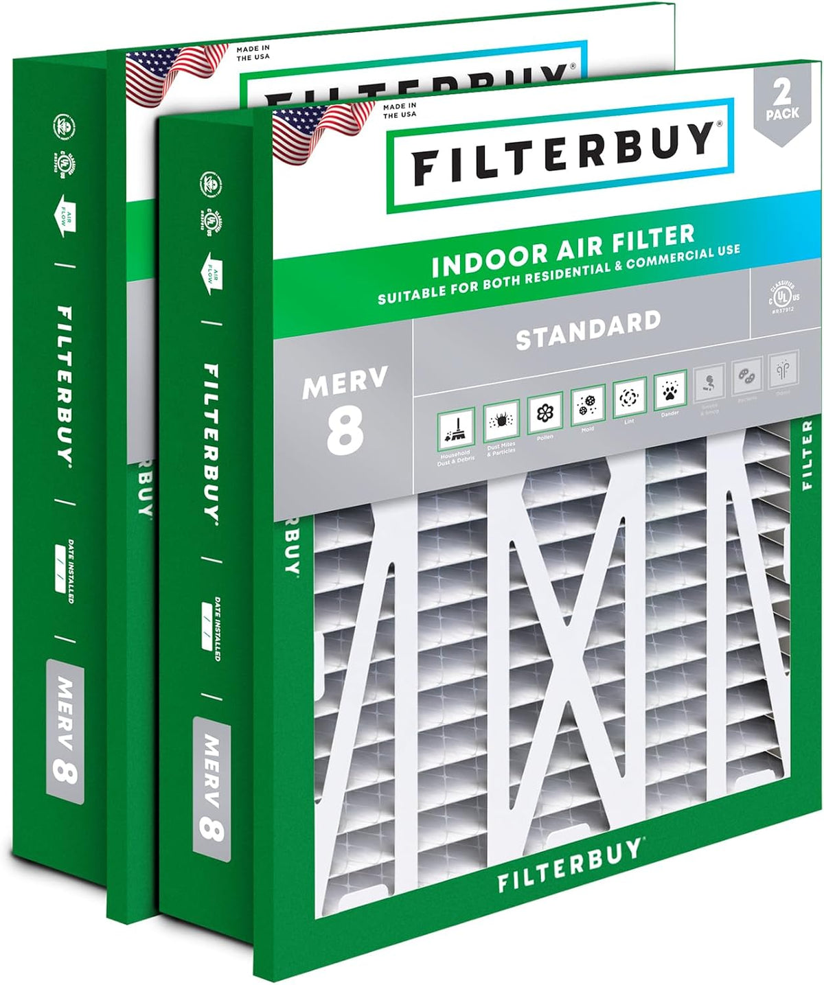 Filterbuy 22x24x5 Air Filter MERV 8 Dust & Allergy Defense (2-Pack)