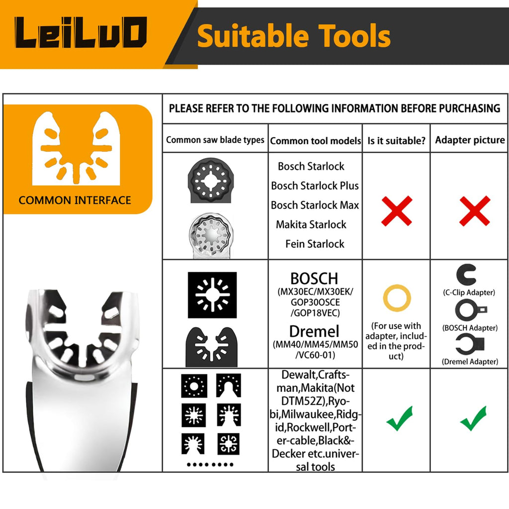LEILUO 32Pcs Oscillating Tool Blades Wood Metal Multitool Blades Set