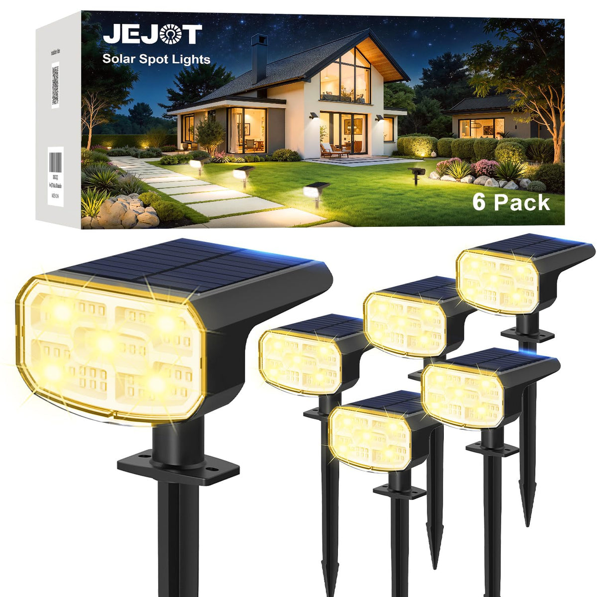 JEJOT Solar Spot Lights Outdoor Waterproof, Solar Spotlights, 2 Pack