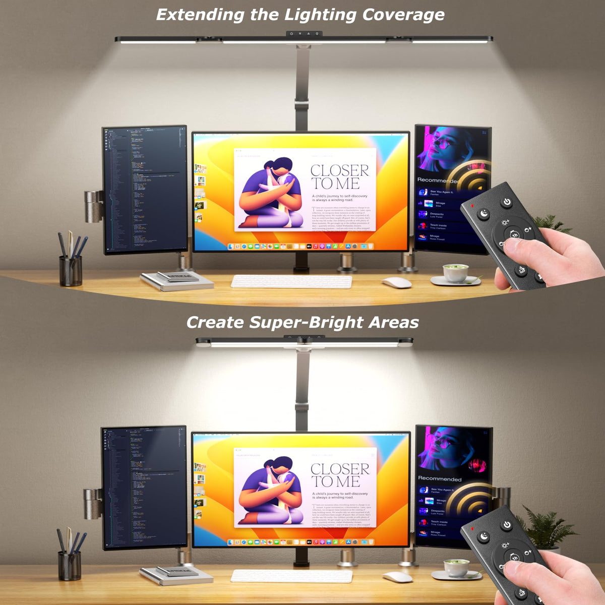Airlonv LED Desk Lamp with Clamp, 17" Stepless Dimming Light, Black