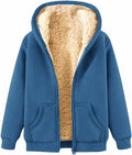 Fleece Jacket Women Teddy Fleece Hoodies Sherpa Lined Fuzzy Sweatshirts with Pockets Full Zip Hooded Fall Winter Warm Coat Outwear Thermal Clothing
