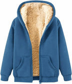 Fleece Jacket Women Teddy Fleece Hoodies Sherpa Lined Fuzzy Sweatshirts with Pockets Full Zip Hooded Fall Winter Warm Coat Outwear Thermal Clothing