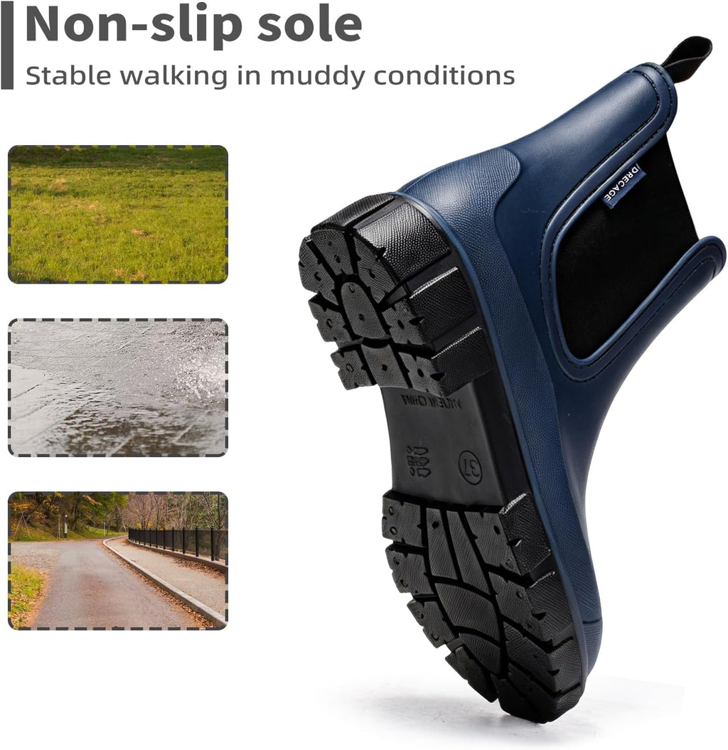 DRECAGE Wellies Boots Women Waterproof Short Chelsea Fashion Ladies Comfortable Rain Boots Outdoors Garden Walking