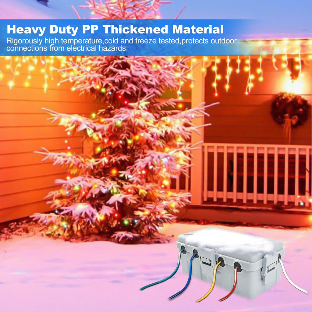 Hrensaw Medium Outdoor Electrical Box(10.6x5.5x4.5inch),Weatherproof Connection Box w/6 Cable Entry,IP54 Waterproof Extension Cord Cover Protect Power Strip,Timer,Plug,Holiday Lights,Black
