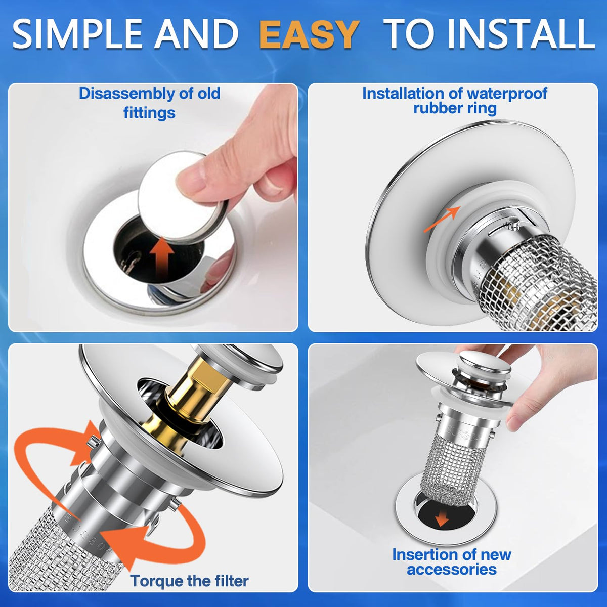 Bathroom Sink Drain Strainer,(2PCS) Pop-up Sink Drain Strainer with Removable Stainless Steel Strainer Basket Hair Catcher, Bathroom Sink Strainer for Bathroom Sink Stopper Replacement