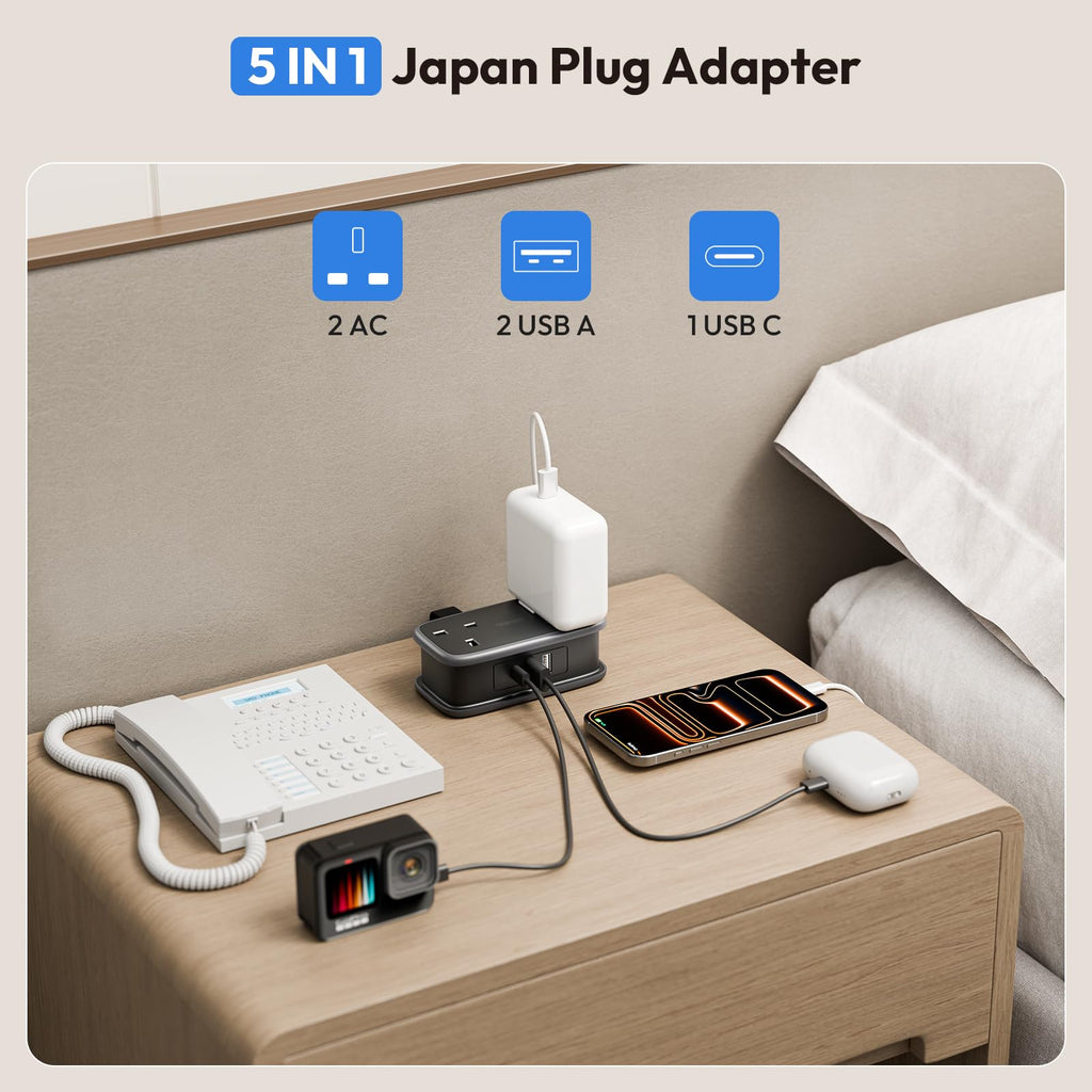 NTONPOWER UK to European Plug Adapter with 1.2M Extension Cable，2 Way Travel Extension Lead with 3 USB(2A+1C) Compact Travel Adapter for Germany France Spain Turkey Greece Iceland etc(Type E/F)