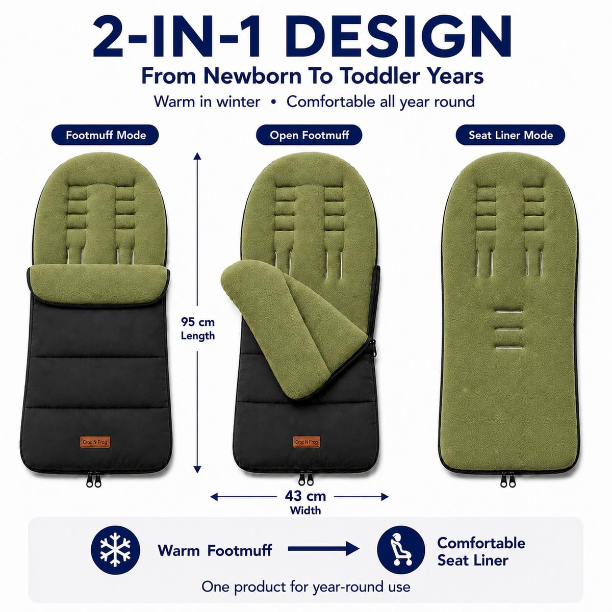 CrocnFrog Universal Baby Bunting Footmuff - Cosy Toes Fit Toddler Foot Muff for Stroller, Buggy, Pushchair & Pram Footmuffs Comes with Warm and Soft Polar Fleece Water, Wind