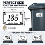 Set of 4 Personalised Wheelie Bin Stickers, Custom Bin Number Stickers with House Number and Street Name, Waterproof Labels for Rubbish and Recycling Bins, Easy Apply, 100 x 150mm (Style - Classic)