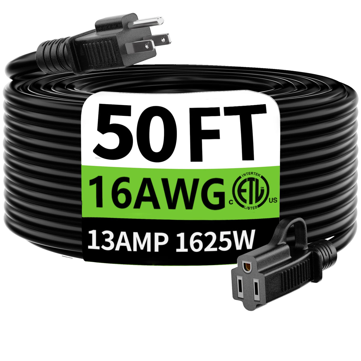 HUANCHAIN Indoor Black Extension Cord 3 FT Waterproof 16/3 Gauge