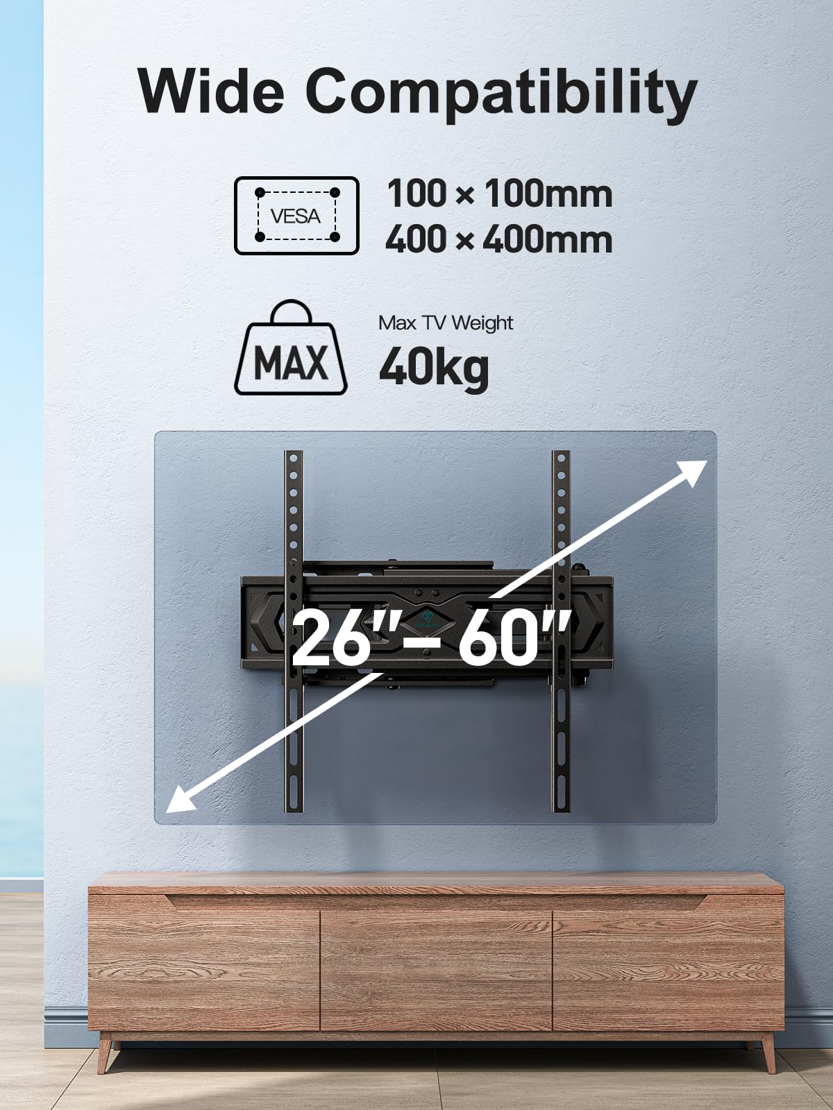 PERLESMITH TV Wall Bracket, Swivel Tilt Wall Mount for 26-70 Inch Flat & Curved TVs up to 45kg, Max. VESA 400x400mm