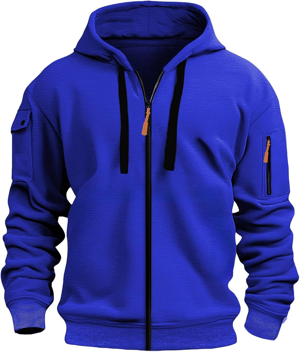 Mens Hoodie Long Sleeve Pullover Zipped with Drawstring Hood and Pocket Cuffed Shirts Hoody Fleece Slim Fit Casual Winter Oversized Hooded Sweatshirts Jacket Streetwear