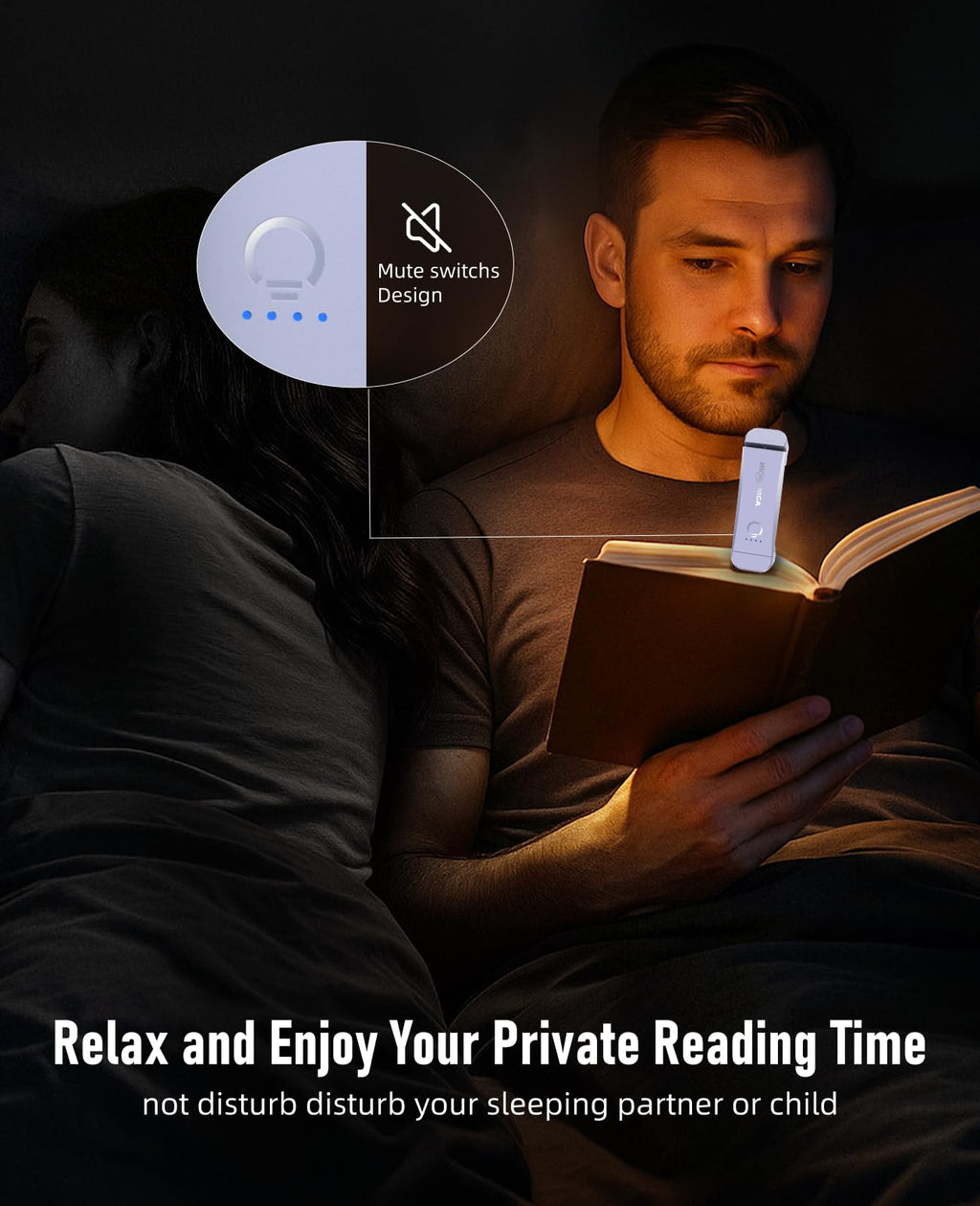 HIONXMGA Book Light,Rechargeable Reading Light for Books in Bed at Night