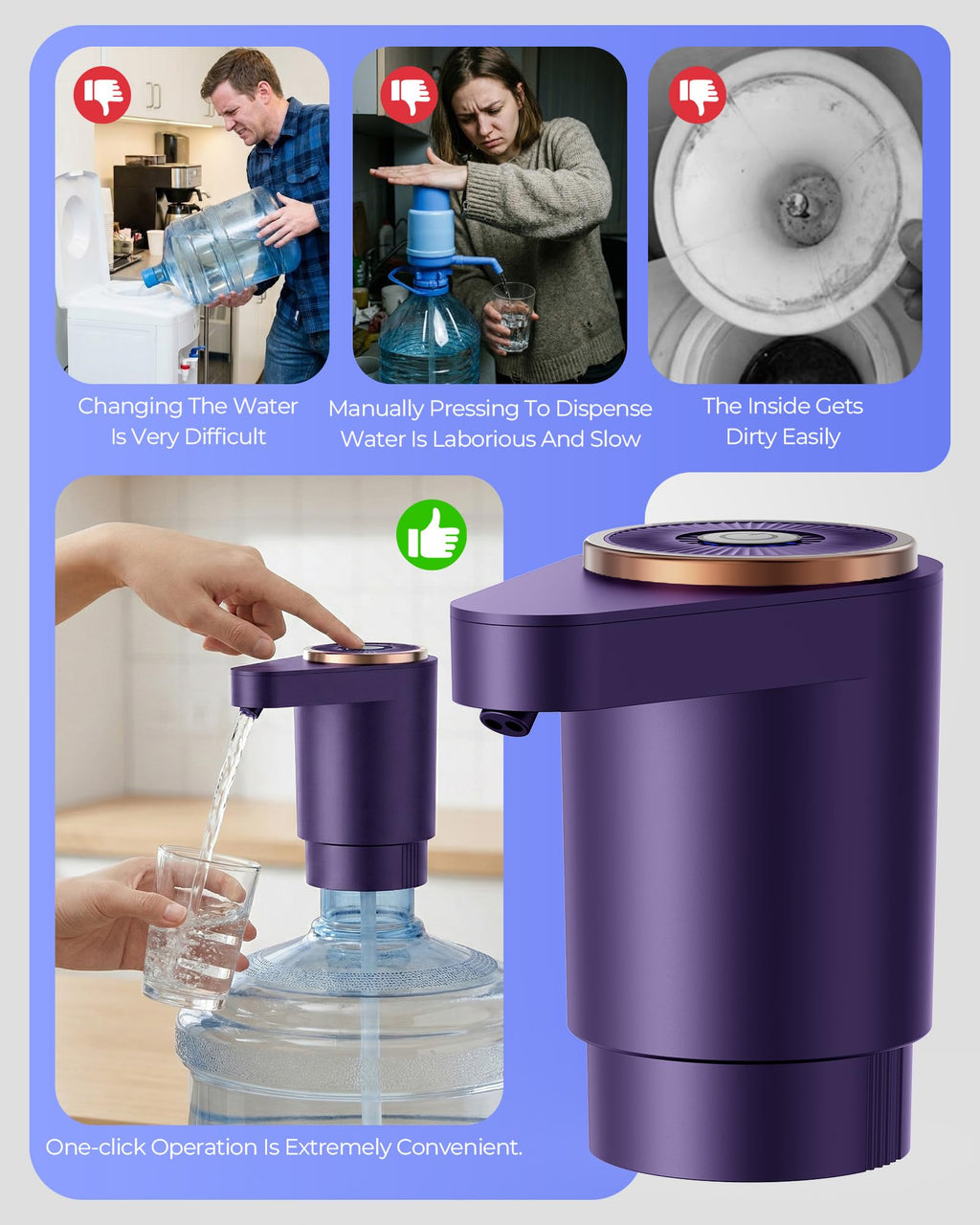 Water Jug Pump for 5 Gallon Bottle – Portable Electric USB-C Charging Dispenser, Dual Powerful Motors, Fast Flow, Fits 2-5 Gallon Jugs – Ideal for Home, Office, Camping, RV, Beige