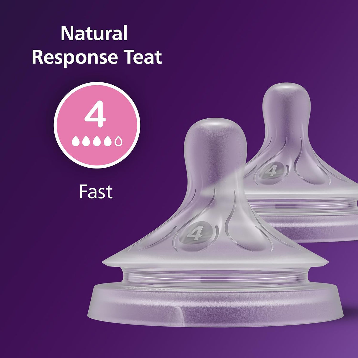 Philips Avent Natural Response Bottle Teat - 2 x Baby Bottle Flow 4 Teats for Babies Aged 3+ Months, BPA Free (Model SCY964/02)