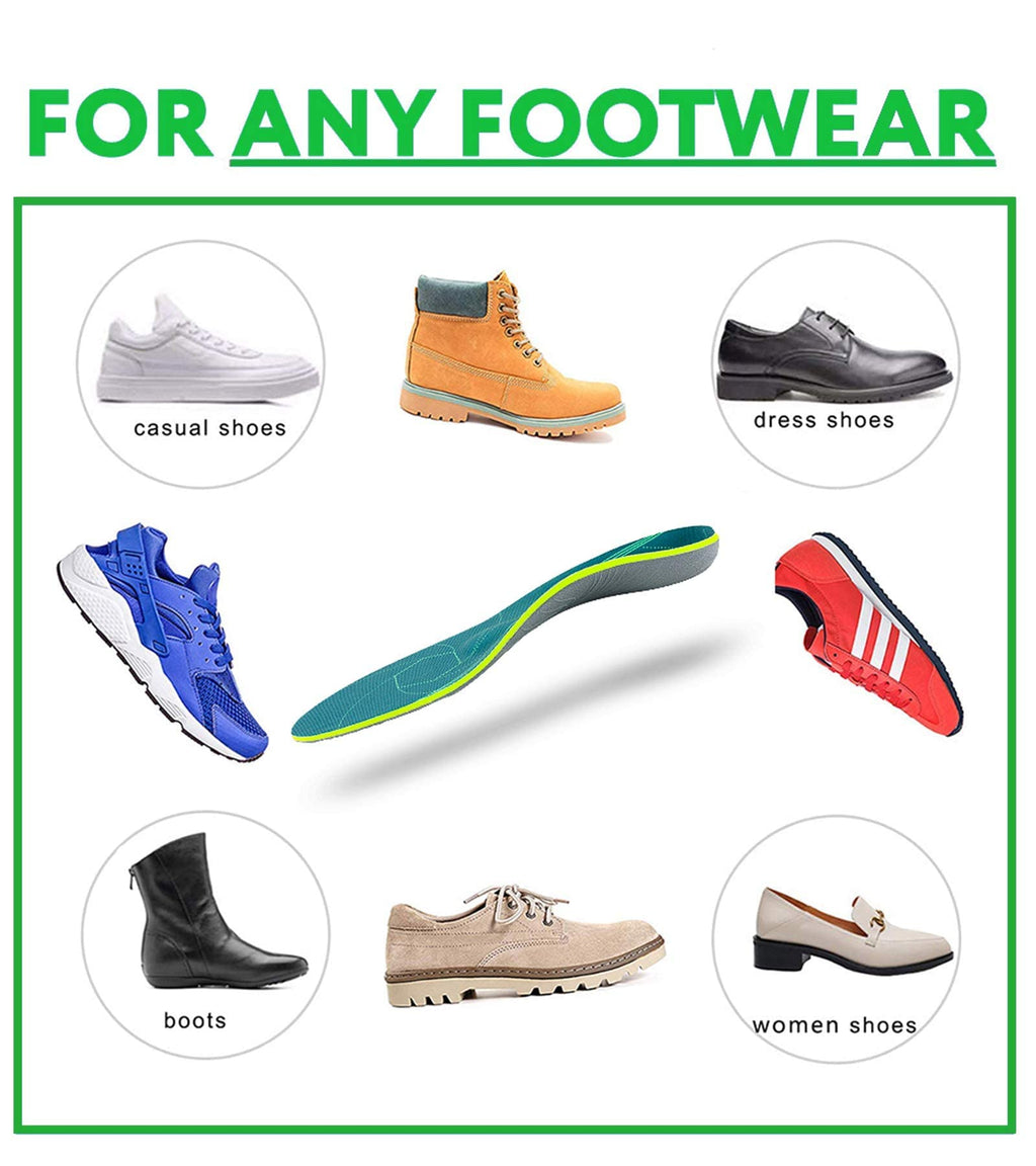 Plantar Fasciitis Arch Support Orthopedic Insoles Relieve Flat Feet Heel Pain Shock Absorption Comfortable Inserts(Size:UK-7,Length:10.25",Green)