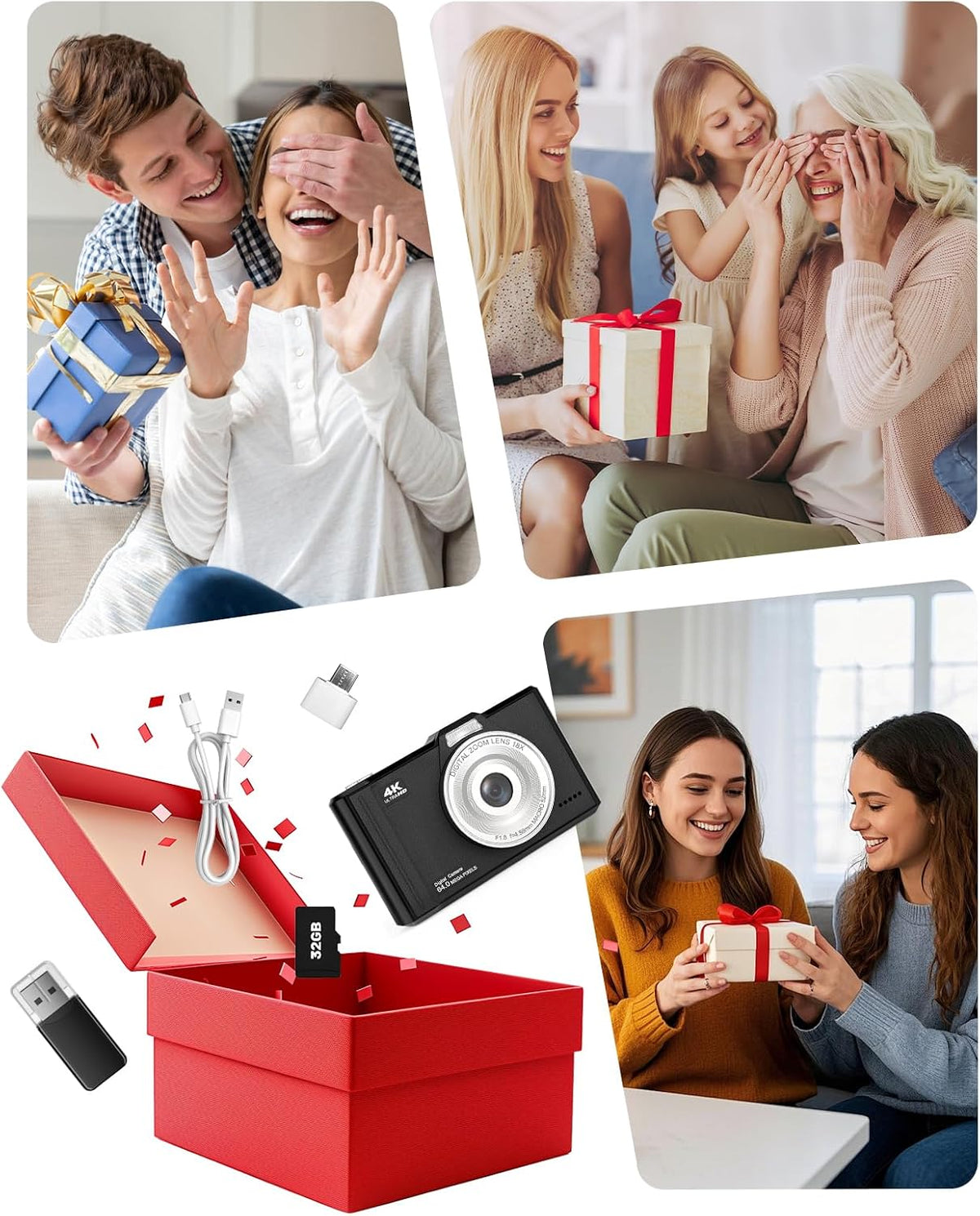 Digital Camera 4K 64MP Portable Vlogging Camera with 32GB SD Card