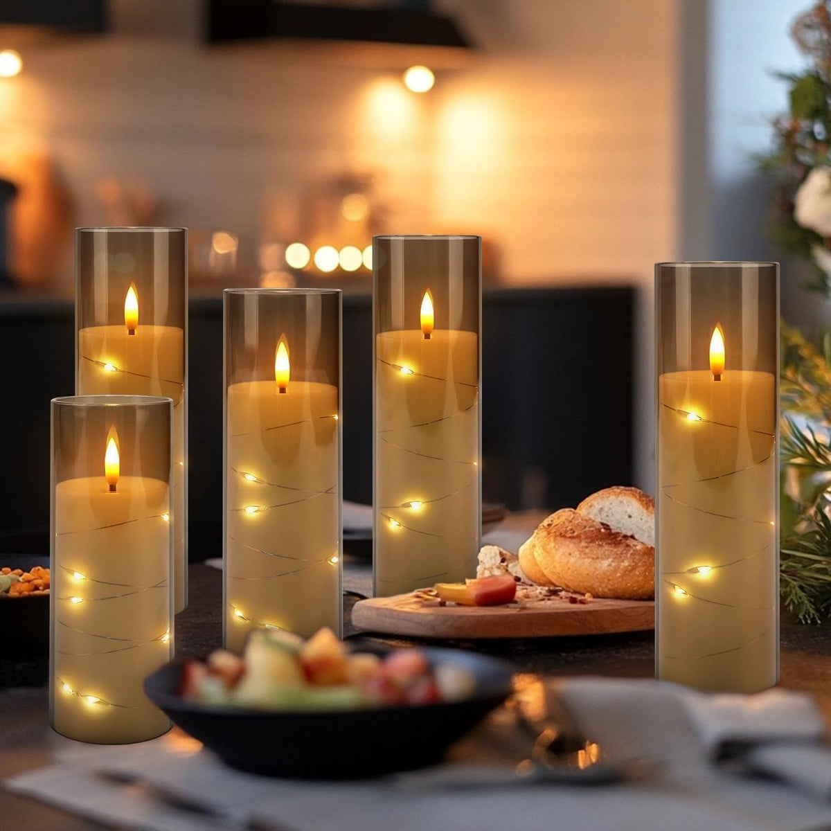 YOROXRG Solar flameless Candles Outdoor Waterproof,Dusk to Dawn Outdoor Lighting, Flickering fameless Reusable LED Light Candles for Lantern Garden Camping and Home Decor, 3D Wick (3"X6") Set of 2