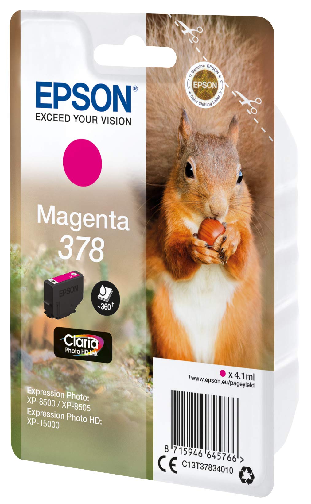 Epson 378 Black Squirrel Genuine, Claria Photo HD Ink Cartridge, Standard Capacity