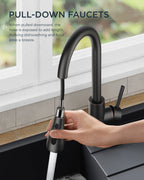 FORIOUS Kitchen Faucet with Cup Washer, Pull Down Sprayer, Brushed Nickel