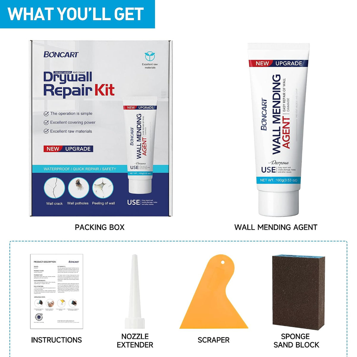 Drywall Repair Kit, 2-Pack Wall Mending Agent, Wall Spackle with Tools