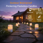 Outdoor Flameless Candles, Patented 3D Dual-LED, Set of 2 Slanted Plastic Pillars with Remote, Waterproof Non-Melting Battery Operated Decor for Bathroom Bedroom Gift, Black (D3 x H6)