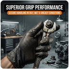 The Real Touch Nitrile Gloves, 50 Count, Heavy-Duty Disposable Mechanic Gloves, Diamond Textured, Latex & Powder-Free, Non-Slip, Extra Thick, Ideal for Automotive, Industrial Tasks (Black - 50, L)