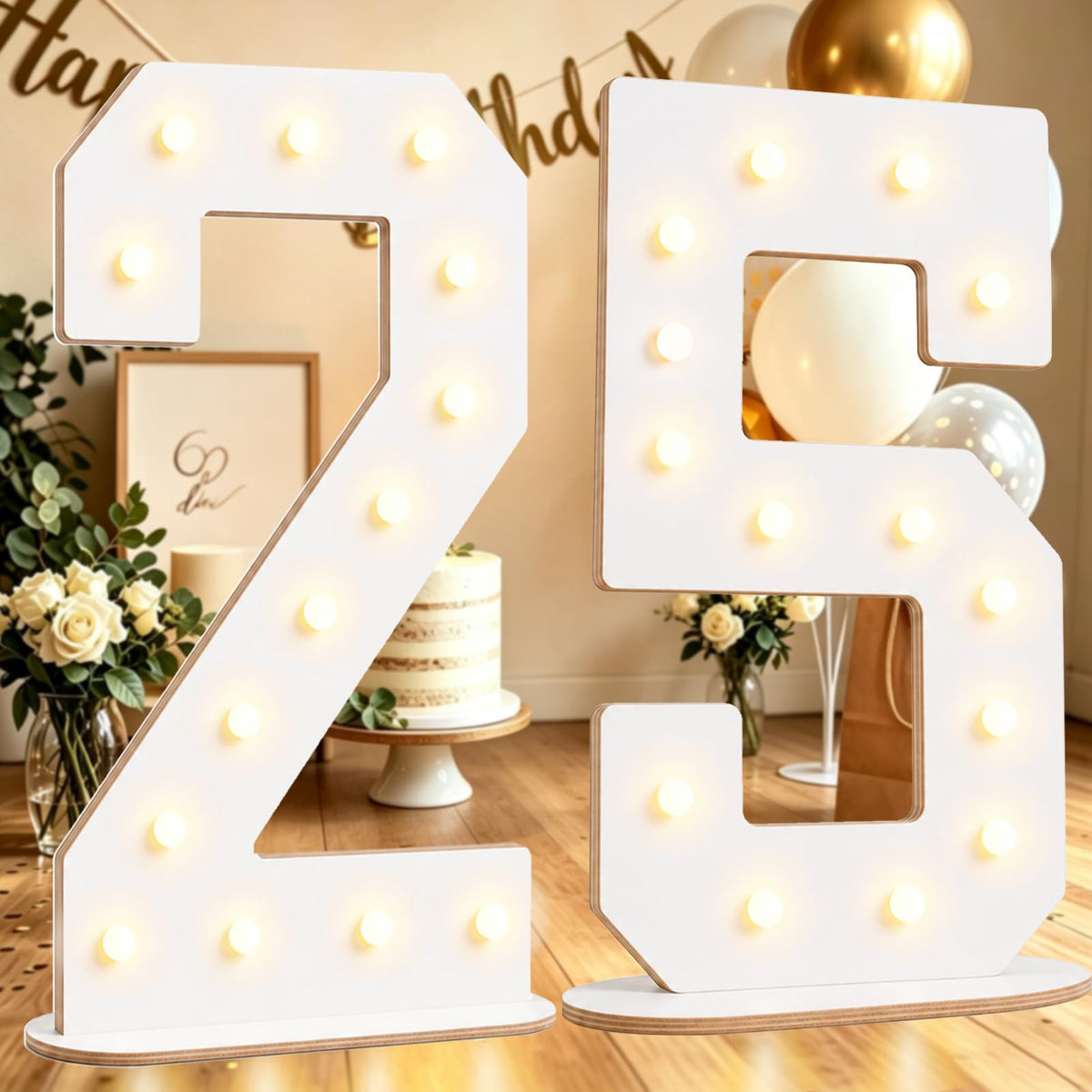 Pooqla 2.4FT Light Up Numbers, Marquee Numbers 2.4 Feet Tall Party Decor for Her Him, Mosaic Big Sign for 7th 17th 70th Birthday Anniversary Decoration Backdrop, Large Pre-Cut Frame Number 7