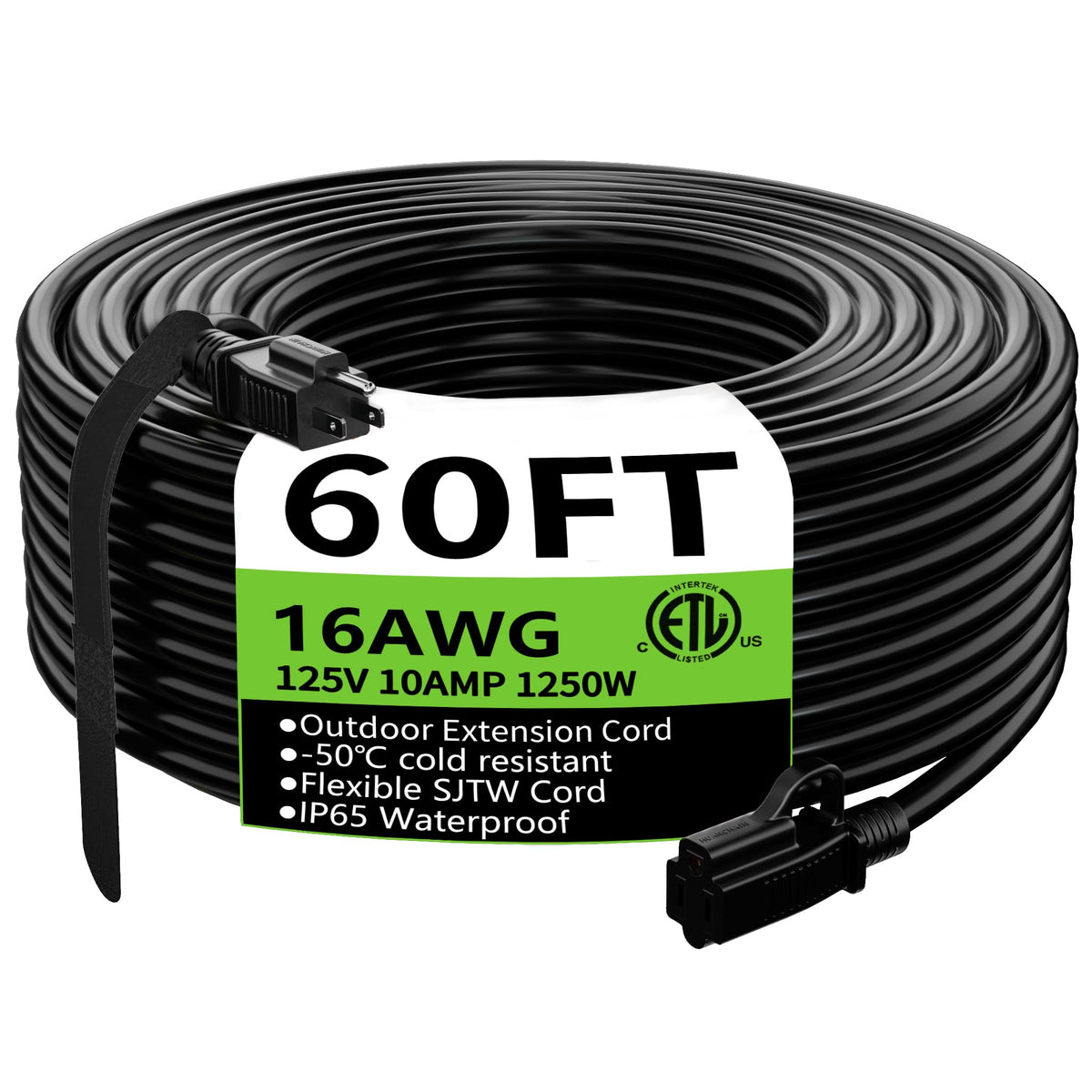 HUANCHAIN Indoor Black Extension Cord 3 FT Waterproof 16/3 Gauge