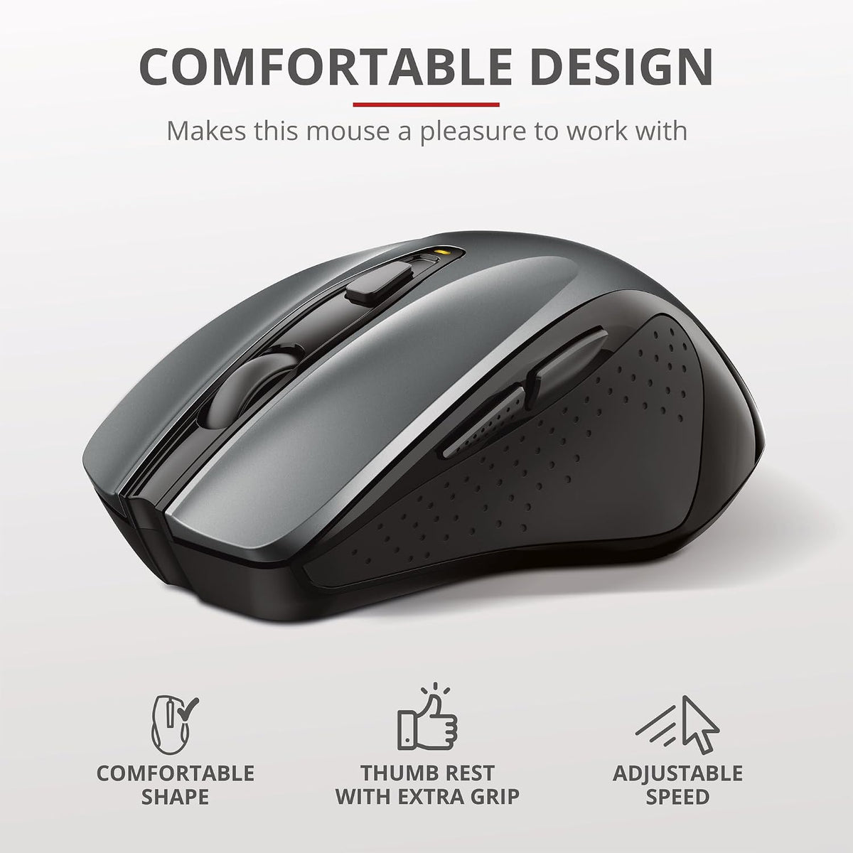 Trust Nito Ergonomic Wireless Mouse with Thumb Rest, 6 Buttons