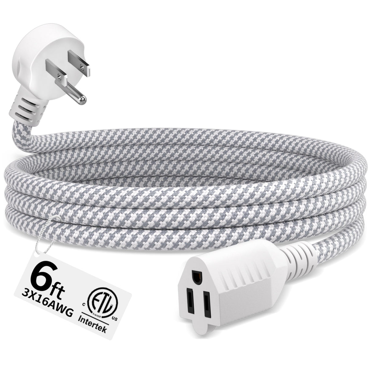 16/3 Black Extension Cord 6 FT Indoor, Short Extension Cord