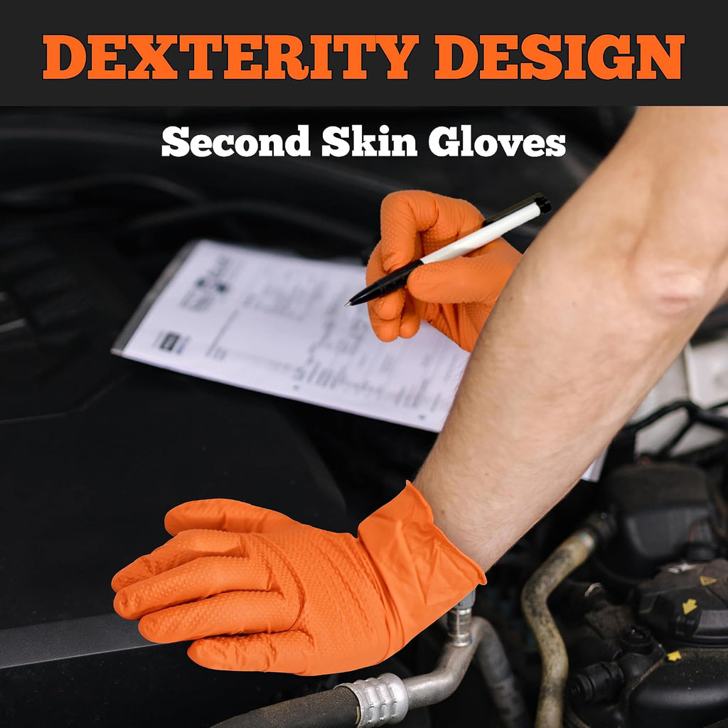 TitanFlex Heavy Duty Industrial Orange Nitrile Gloves, 8-mil, Gloves Disposable Latex Free with Raised Diamond Texture Grip, Powder Free, Rubber Glove, Mechanic Gloves,50-ct Box (Small)