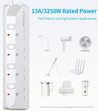 PIBEEX Extension Lead 2 Way Plug Sockets with Individual Switches Wall Mountable Power Strip 3M Extension Cable 13A Fused UK Plug 3250W