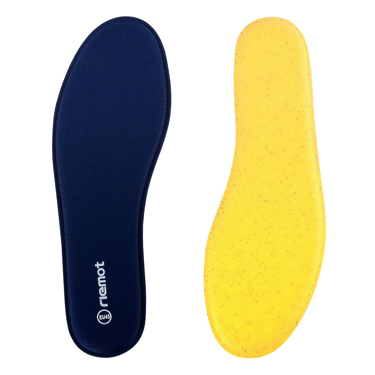 riemot Memory Foam Insoles for Men and Women - Replacement Shoe Inserts Comfort Cushioning for Sports Shoes, Trainers, Sneakers, Work Boots and Walking Shoes, Black with Yellow Base, UK8 / EU42