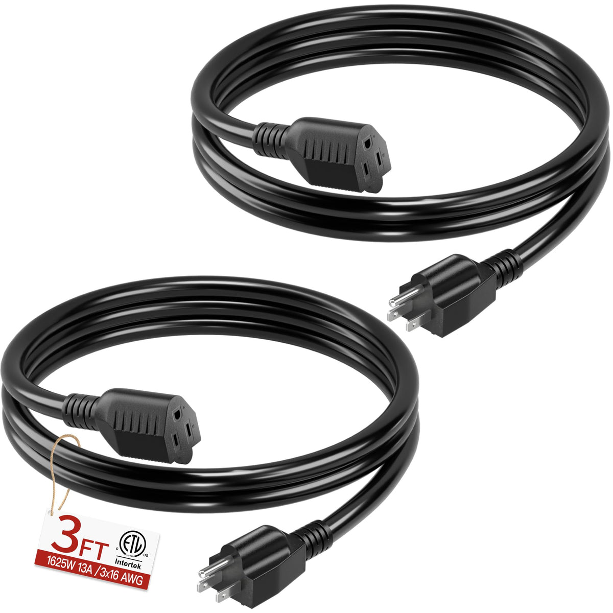 Skrizcable 16/3 15 FT Outdoor Extension Cord Waterproof, Black Power Cord