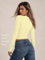 LILLUSORY Long Sleeve Tops Women Crew Neck Y2k T Shirts
