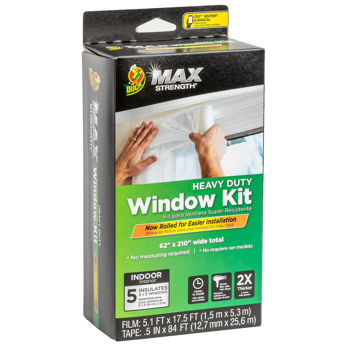 Duck MAX Strength Window Insulation Kit, Winter Window Seal Kit Fits up to 10 Windows, Heavy Duty Shrink Film Cuts to Size for Easy Indoor Installation, Window Tape Included,62 In. x 420 In., Clear