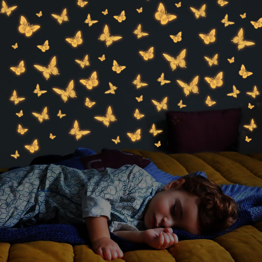 SAOROPEB 3D Butterfly Wall Decor 48 Pcs Gold Butterfly Birthday Decorations