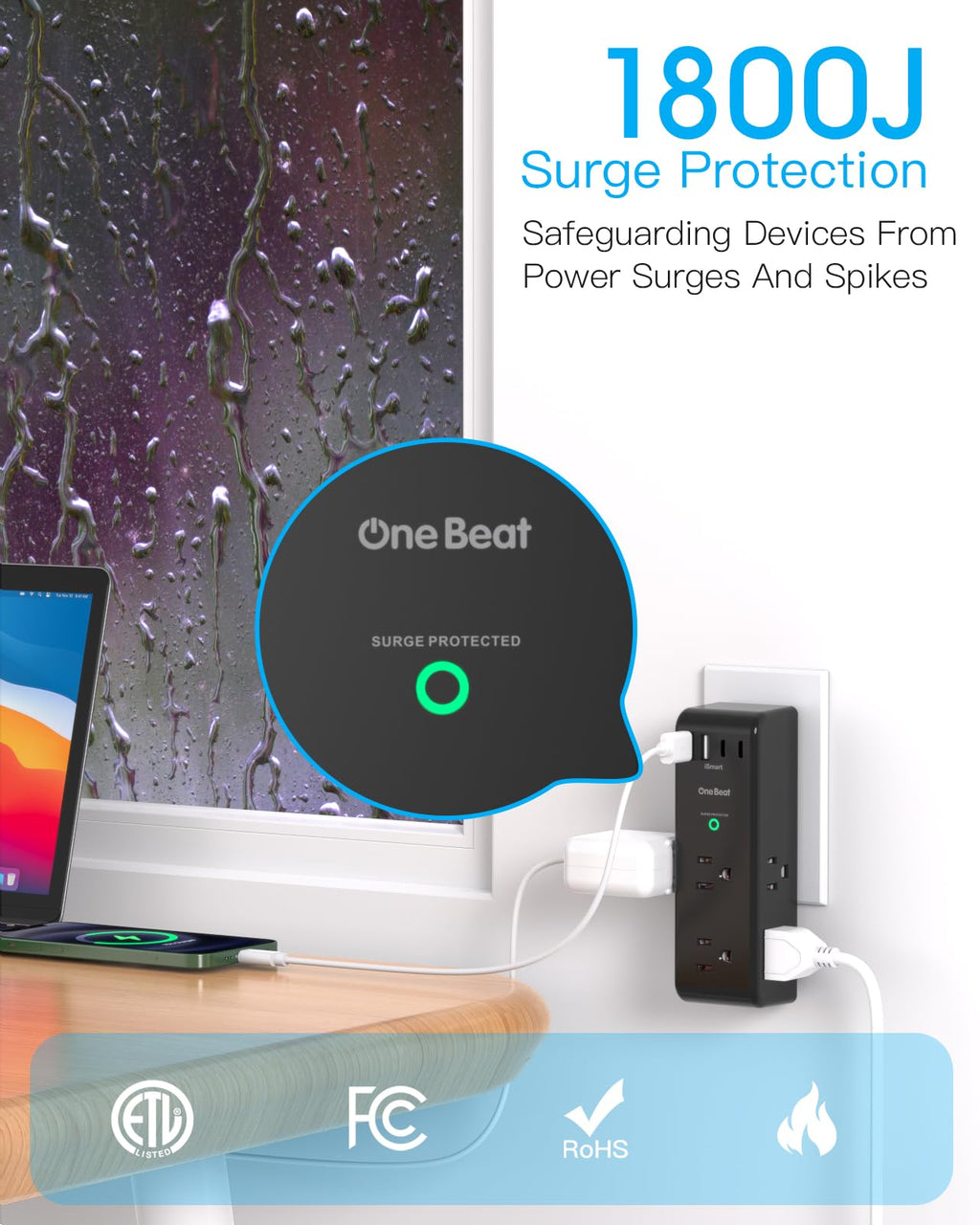 Surge Protector Outlet Extender with Rotating Plug, Multi Plug Wall Outlet