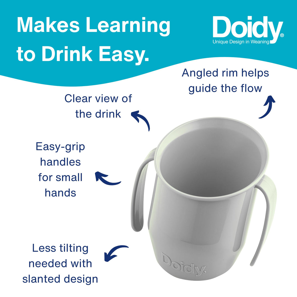 Doidy Cup, Open Cup for Training Baby 6 Months-3 Years, 200ml, Slanted Weaning Cup with Handles for Learning to Drink, BPA Free (Orange)