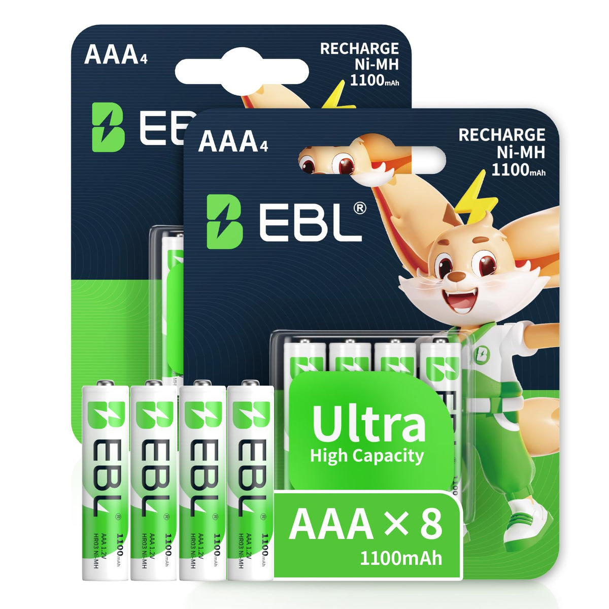 EBL High Capacity 2800mAh AA Rechargeable Batteries with New Retail Package [Pack of 4] (Packaging being updated)