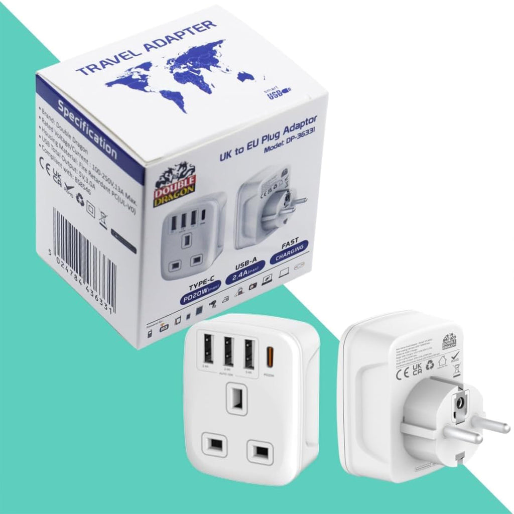 Double Dragon 2-Pack UK Electric Toothbrush & Shaver Plug Adapter | 2-Pin to 3-Pin Bathroom Converter | Supports UK EU Round & US Flat 2-Pin Plugs | 1A Fused | Compatible with Oral-B, Braun, Philips