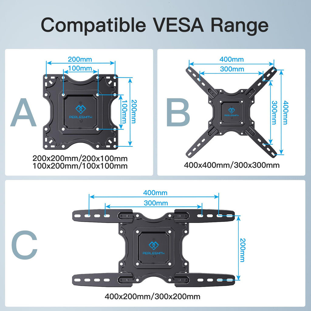 PERLESMITH TV Wall Bracket for 13-43 inch TVs, Swivel Tilt Extend Wall Mount for Flat & Curved TV up to 20kg, Max.VESA 200x200mm