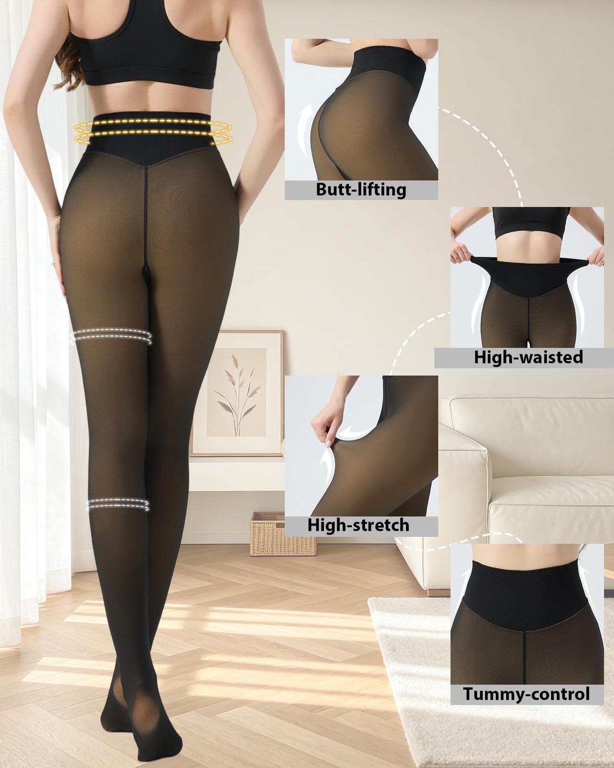HOWIN Fleece Lined Tights Winter Thermal Tights for Women Fake Translucent