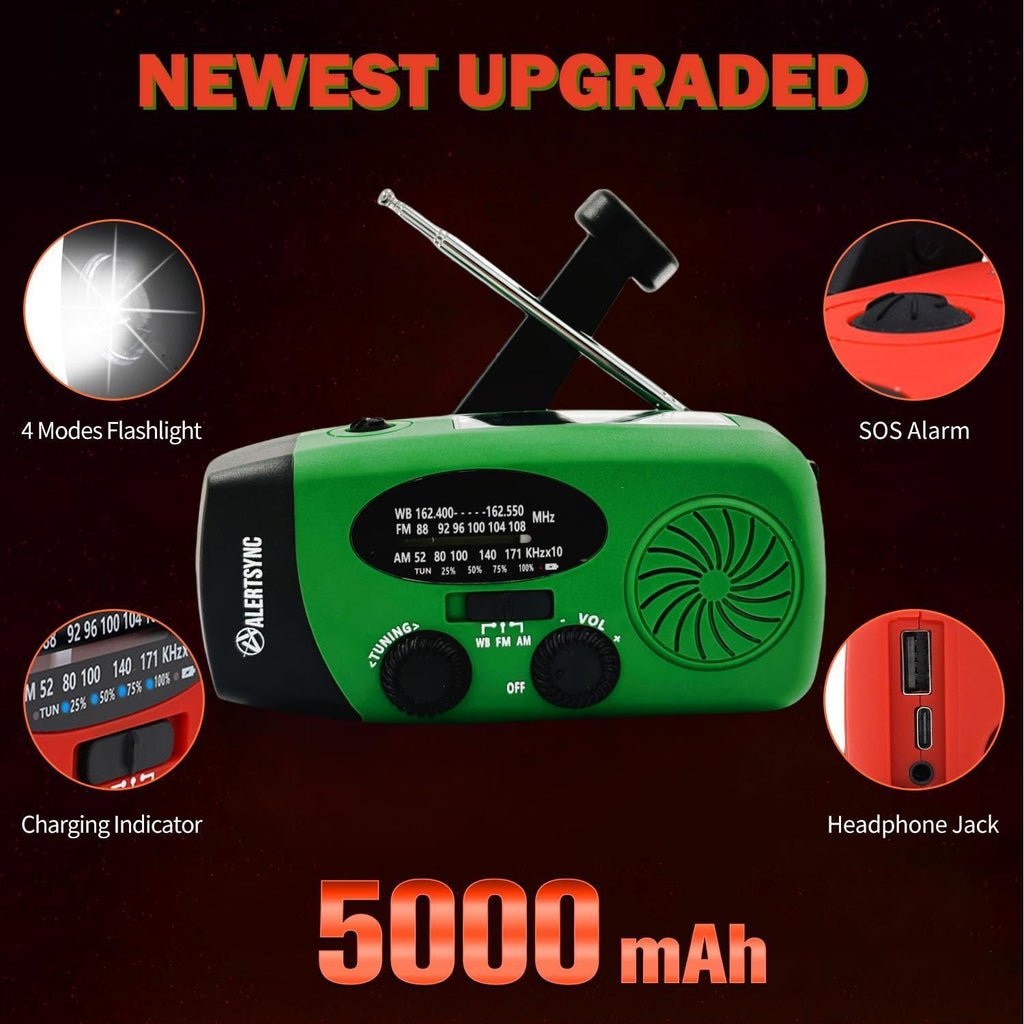 2000mAh Wind Up Solar Radio, Emergency Weather Radio,FM/AM Hand Crank Radio