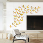 SAOROPEB 3D Butterfly Wall Decor 48 Pcs Gold Butterfly Birthday Decorations