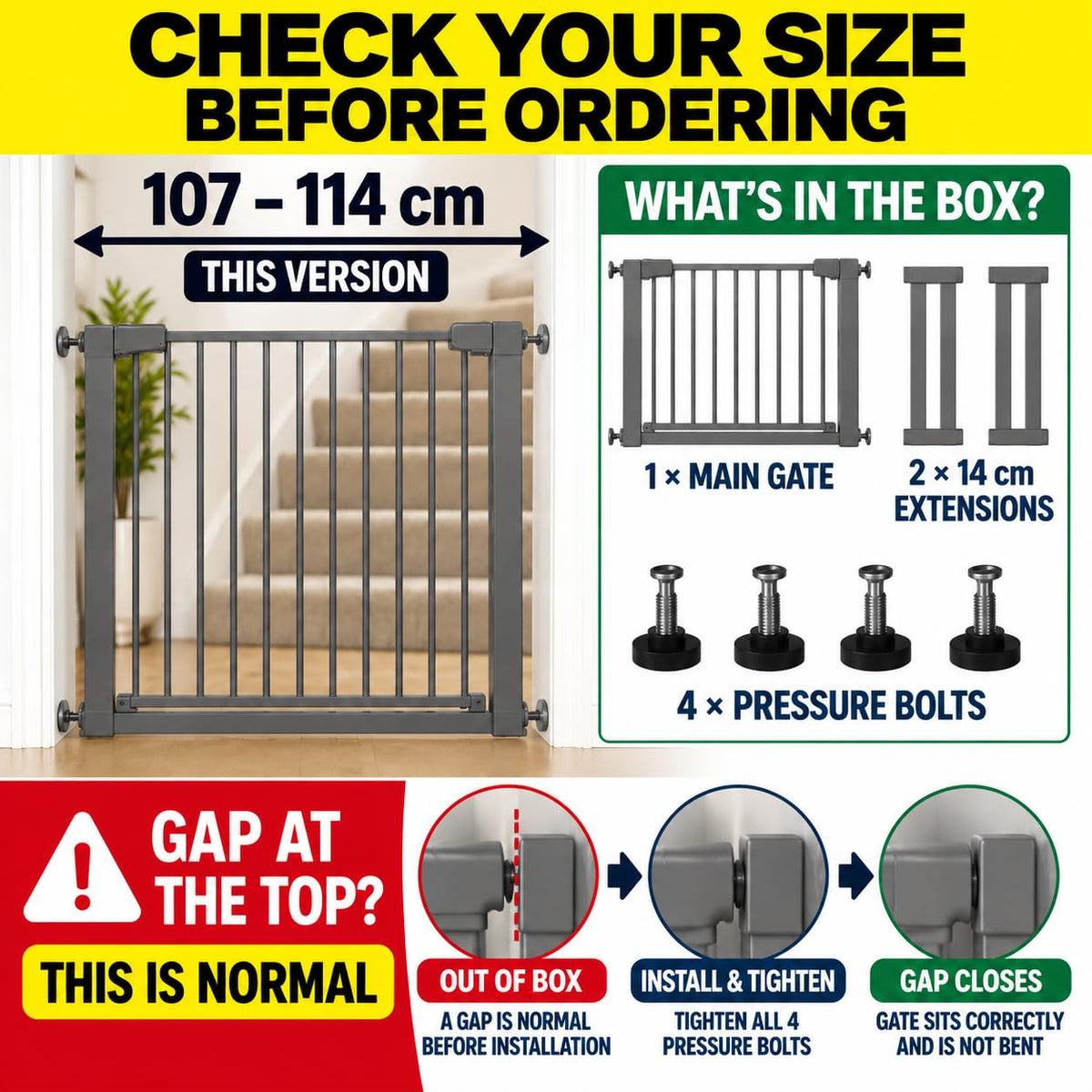 For Your Little One Pressure Fit Safety Stair Gate – No Screws Needed | One-Hand Opening | Secure Baby & Pet Gate for Stairs, Doorways & Hallways (Grey, 7 cm Extension Only)