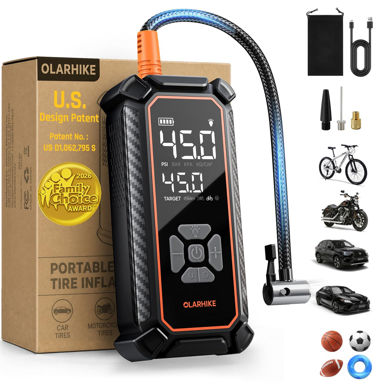 OlarHike Tire Inflator Portable Air Compressor,Dual Power-3*2500mAh &12V DC