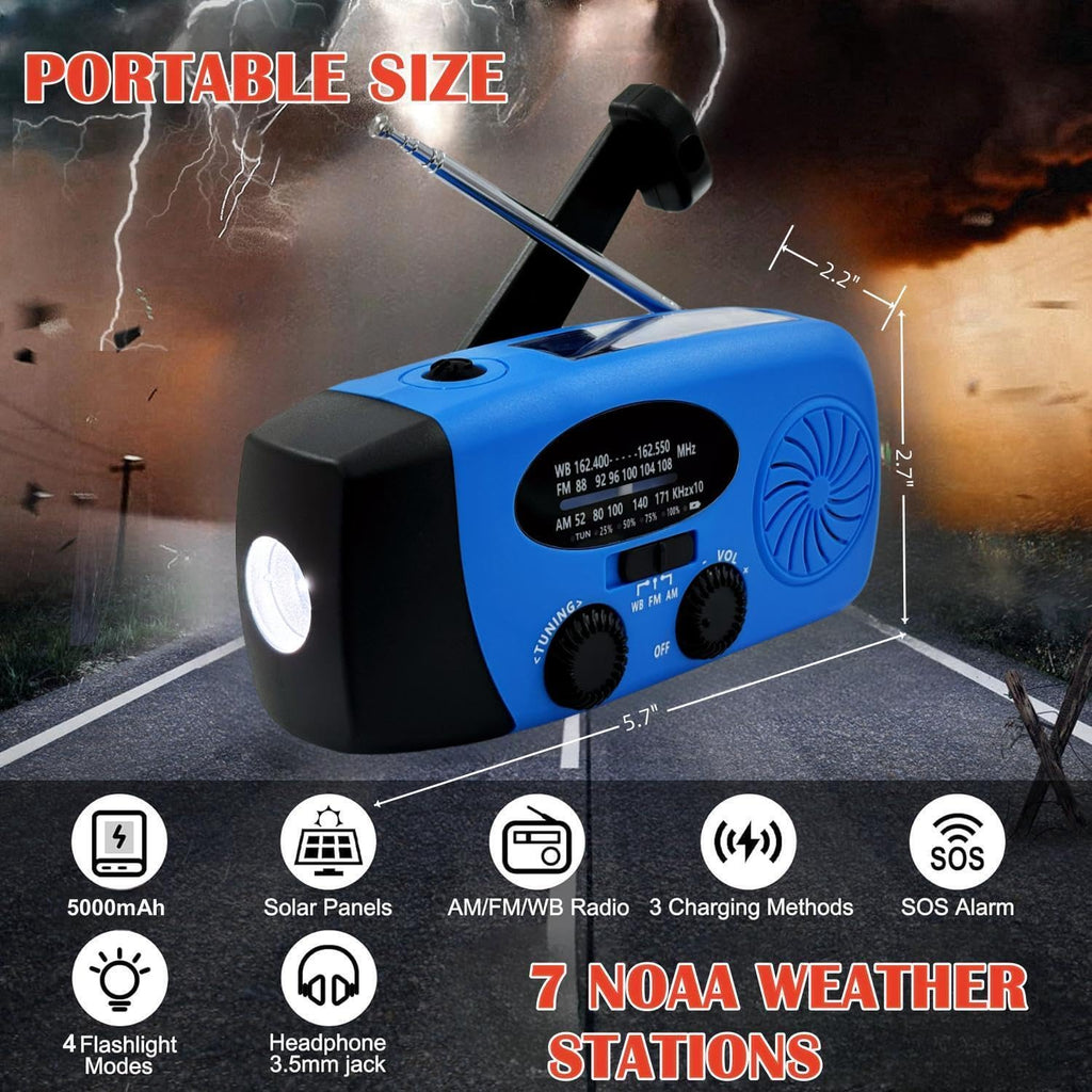 2000mAh Wind Up Solar Radio, Emergency Weather Radio,FM/AM Hand Crank Radio