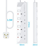 PIBEEX Extension Lead 2 Way Plug Sockets with Individual Switches Wall Mountable Power Strip 3M Extension Cable 13A Fused UK Plug 3250W